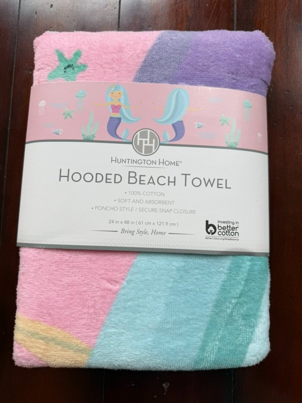 NWT Huntington Home Mermaid Hooded Beach Towel | 100% Cotton | Kids Beach Poncho